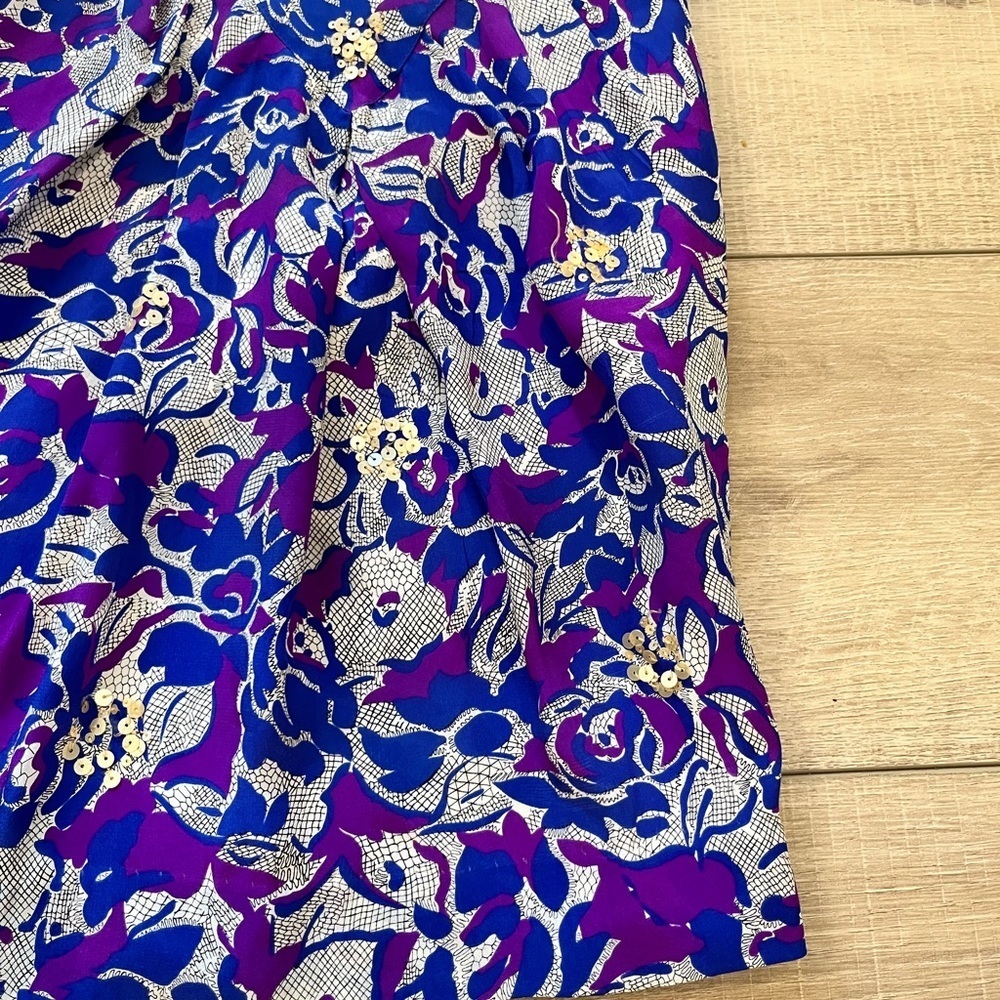 ANTHROPOLOGIE Fei blue and purple floral silk skirt with sequin detail size 0 - Picture 3 of 12